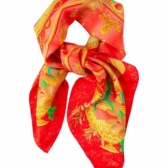 Celine Paris Silk Scarf  Multi Color / Vintage Red / Orange Scarf - Picture 1 of 9